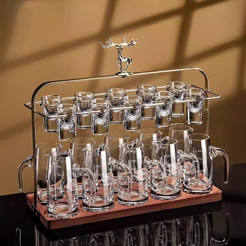 高档轻奢水晶玻璃白酒杯套装加厚金箔分酒器小酒盅一口杯子弹杯