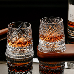 麦卡伦转转杯子水晶旋转威士忌酒杯高级感不倒翁白兰地古典洋酒杯