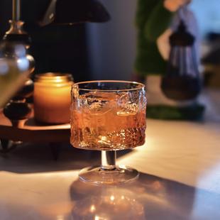 日式树皮纹玻璃杯创意鸡尾酒杯高脚杯长饮杯果汁气泡水杯冷饮料杯