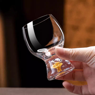 轻奢高档中式二两白酒杯家用套装高级感水晶玻璃金箔酒杯酒具杯子