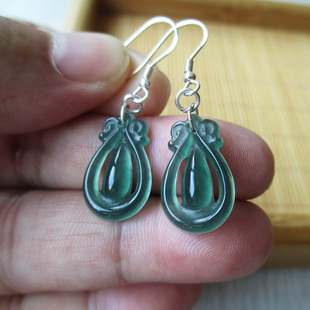 高级感 玉雕湾天然翡翠冰种蓝水水滴耳环耳钩女925纯银女耳饰新款