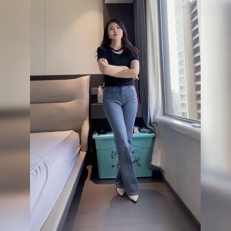高腰蓝色牛仔裤女修身显瘦百搭直筒长裤显高显腿长日常超耐看