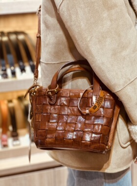 制道复古做旧编织马皮手提包单肩斜挎包通勤休闲菜篮子包