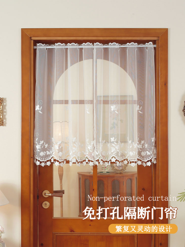 新款法式蕾丝门帘四季通用免打孔遮挡纱帘隔断帘卧室房间家用半帘