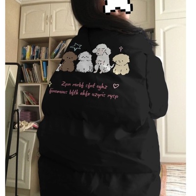 小个子羽绒棉服女2024冬季立领卡通印花米白色宽松保暖棉衣外套