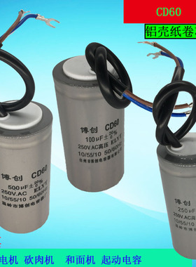 CD60电机电容 铝壳纸卷芯 电机启动电容100/200/250/300/500UF