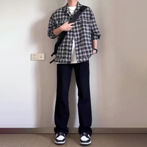 美式高街黑色直筒微喇牛仔裤男ins春秋季新款潮流时尚百搭休闲裤