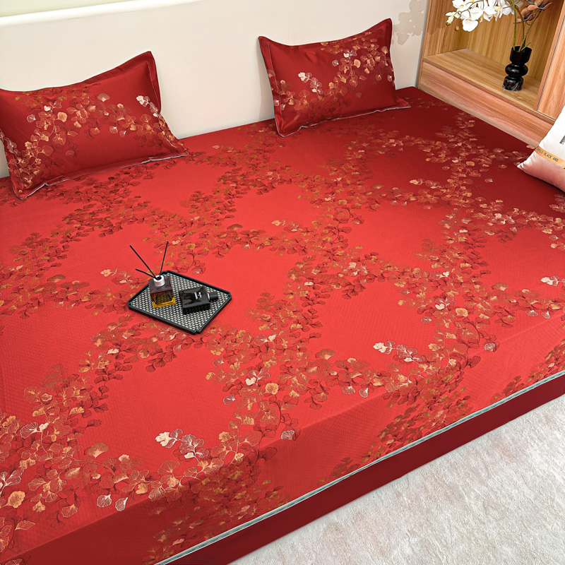 红色榻榻米床盖可机洗四季通用