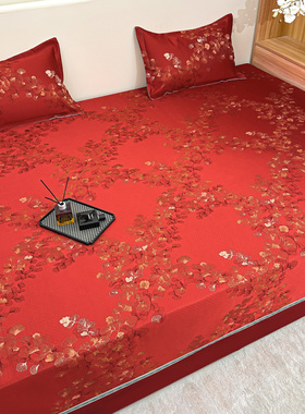红色榻榻米床盖可机洗四季通用防滑炕盖3m4m大尺寸卧室炕单罩定制