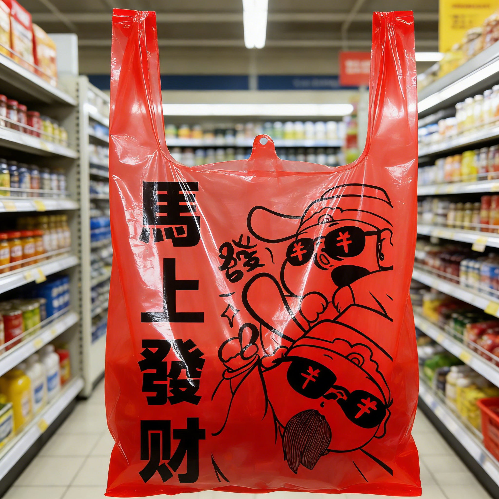 马年喜庆马上发财袋红色卡通图案塑料手提袋购物打包袋超市环保袋,餐饮具,打包袋/盒,淘宝优惠券,粉丝福利购,淘宝优惠卷