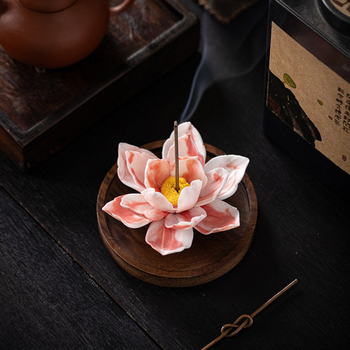 禅意手工陶瓷莲花线香香炉香座