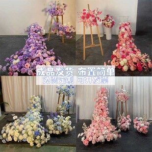 瀑布拖尾餐桌花仿真花酒店生日餐厅包厢布置求婚成品玫瑰装饰花墙