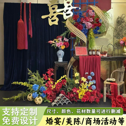 红蓝色系复古婚礼花艺青花瓷