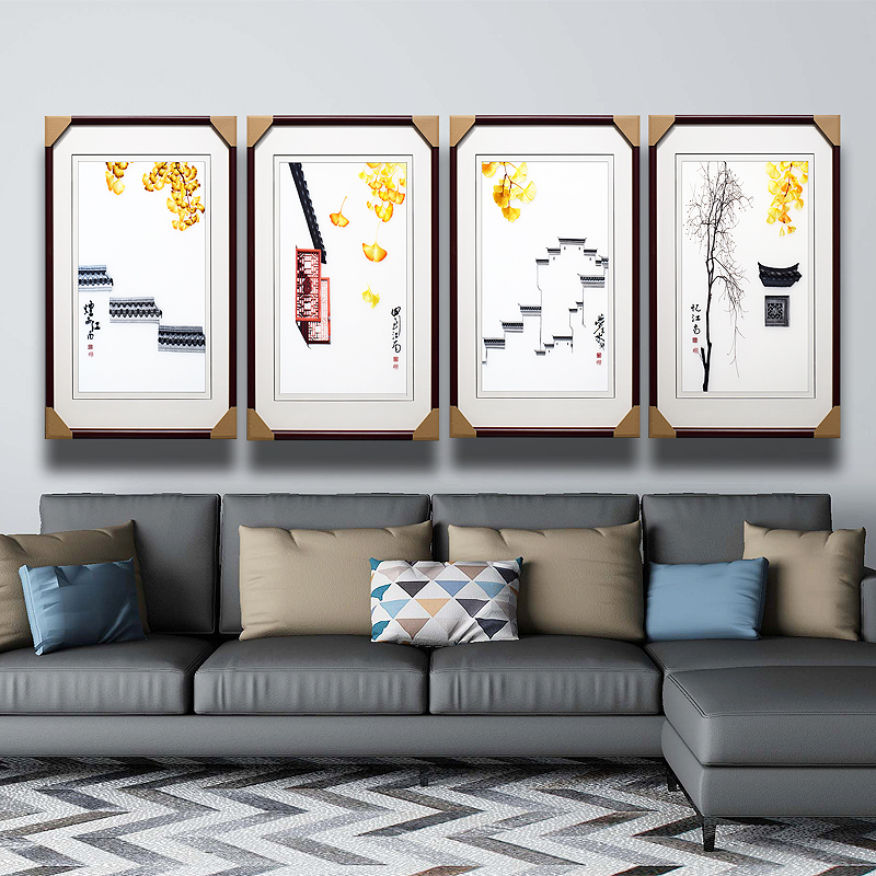 60*95顾氏手工刺绣江南水乡银杏4丝工艺中式沙发书房墙壁装饰挂u.