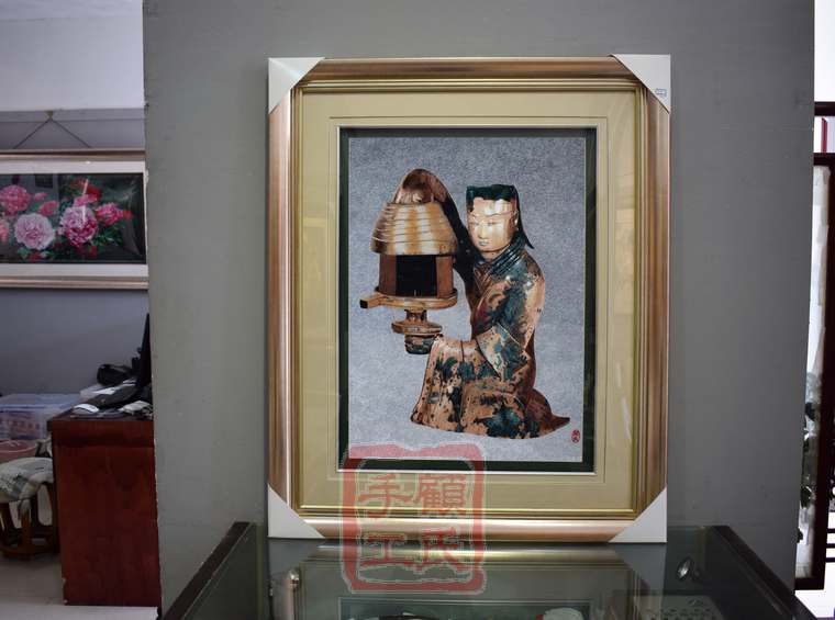 82*97顾氏苏绣长信宫灯，4-8丝文物刺绣画书房装饰画外宾礼品刺绣