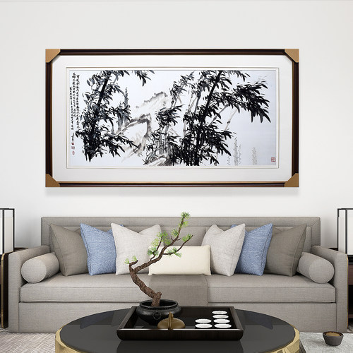 85*160顾氏手工刺绣水墨竹子墨竹竹报平安雅致客厅书房办公室挂画