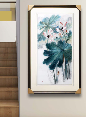顾氏手工新中式荷花刺绣壁画成品