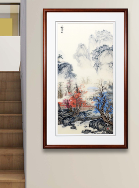 75*125顾氏手工苏绣古山水风景书法玄关走廊客厅乔迁饰品装饰画