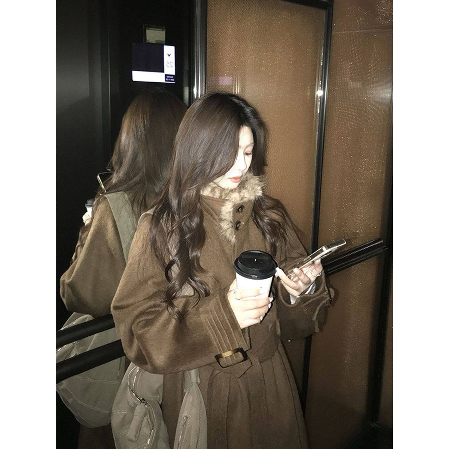 韩系复古咖色立领长款毛呢外套女冬季新款宽松百搭高级感气质大衣,女装/女士精品,毛呢外套,淘宝优惠券,粉丝福利购,淘宝优惠卷