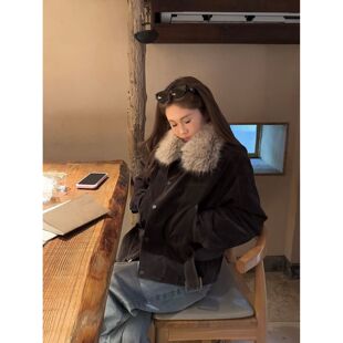 【巴黎雪夜】美式复古毛领外套冬季新款宽松百搭气质时尚夹克上衣