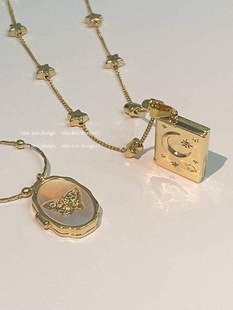 【Rita Zoo】“贝壳蝴蝶与日月项链”小众文艺复古ins相册锁骨链