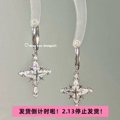清透雪花十字架锆石耳环耳扣耳圈