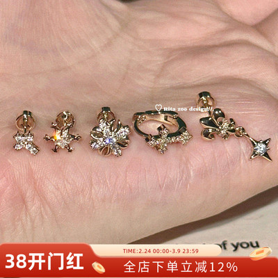 时髦高智感十字鸢尾耳钉耳环耳饰