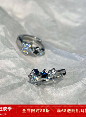 【Rita Zoo】黑色小星星 日韩简约气质镶钻闪耀五角星耳扣耳环