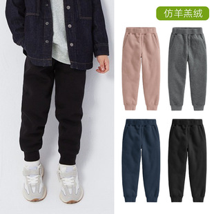 儿童秋冬纯棉卫裤男童加绒加厚保暖长裤女宝宝羊羔绒休闲运动裤子