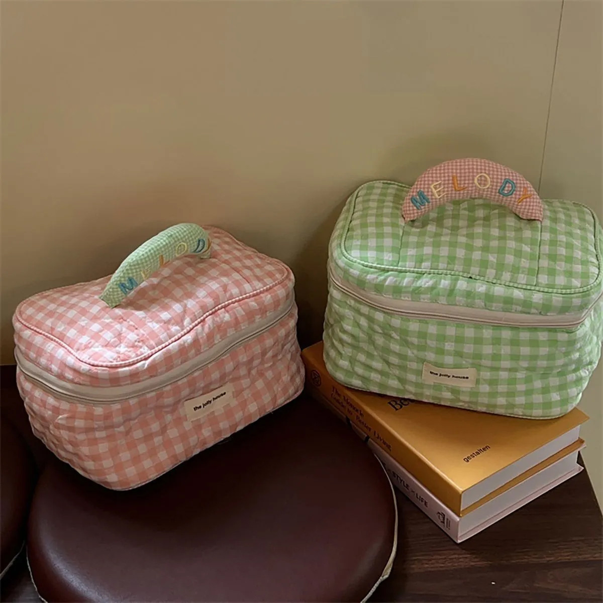 撞色格子化妆包大容量出差旅行便携式收纳包小众手提洗漱包收纳袋,收纳整理,化妆包,淘宝优惠券,粉丝福利购,淘宝优惠卷