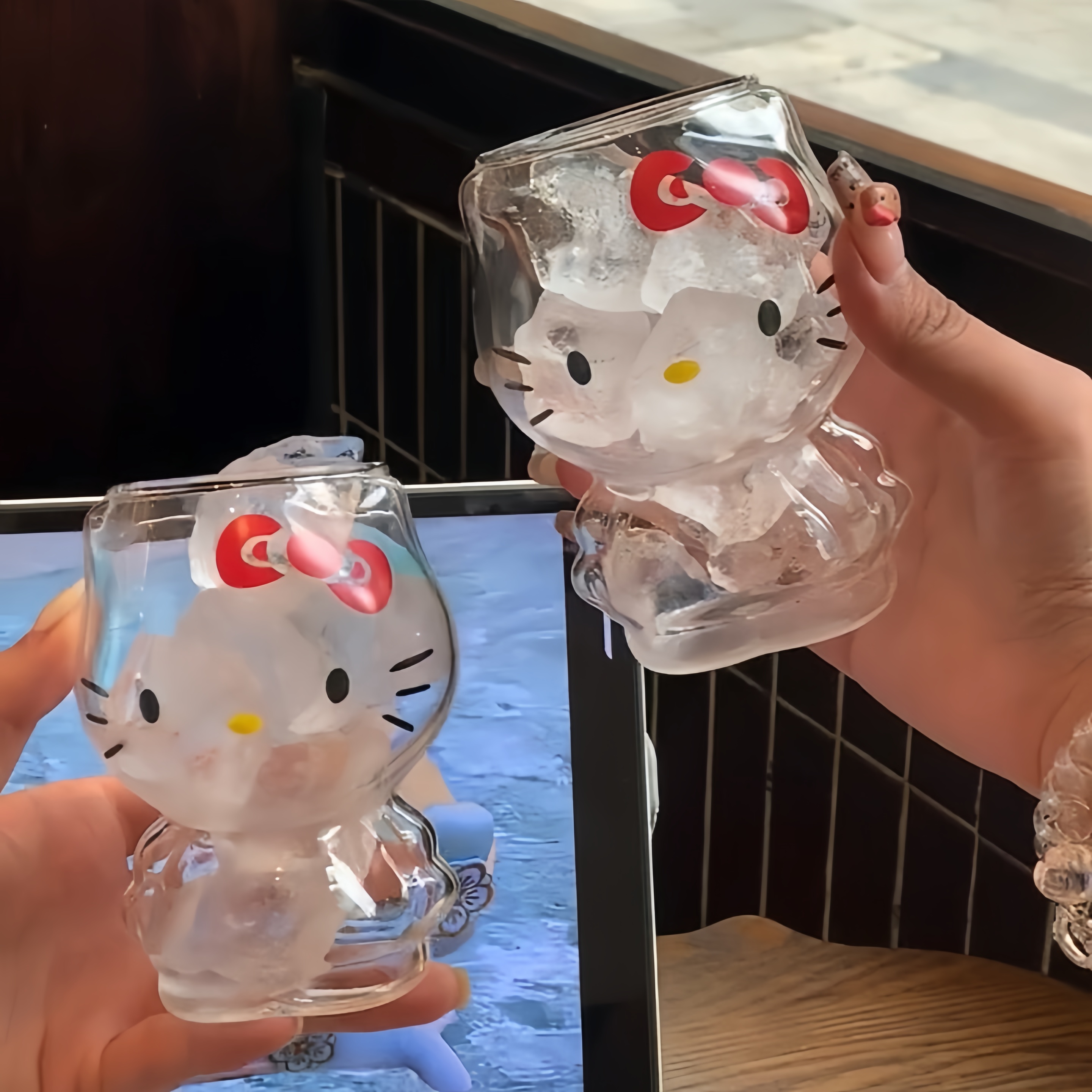 玻璃杯女高颜值kitty猫杯子大容量家用透明水杯牛奶杯简约咖啡杯