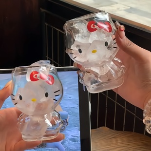 玻璃杯女高颜值kitty猫杯子大容量家用透明水杯牛奶杯简约咖啡杯