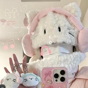 请把这个耳机猫帽子焊在我头上 超可爱冬天加厚毛绒帽子围巾一体