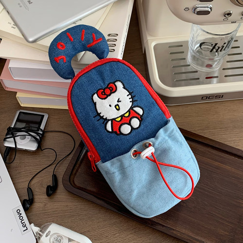 原创牛仔手提笔袋高颜值女生文具袋可爱日系猫咪大容量学生铅笔盒