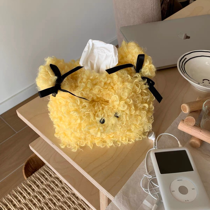 卷毛小狗纸巾盒创意可爱抽纸盒家用车载纸巾袋宿舍客厅桌面纸抽套