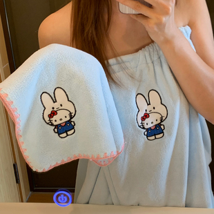 卡通可爱浴巾女款可穿可裹式浴袍吸水速干毛巾三件套浴裙干发帽