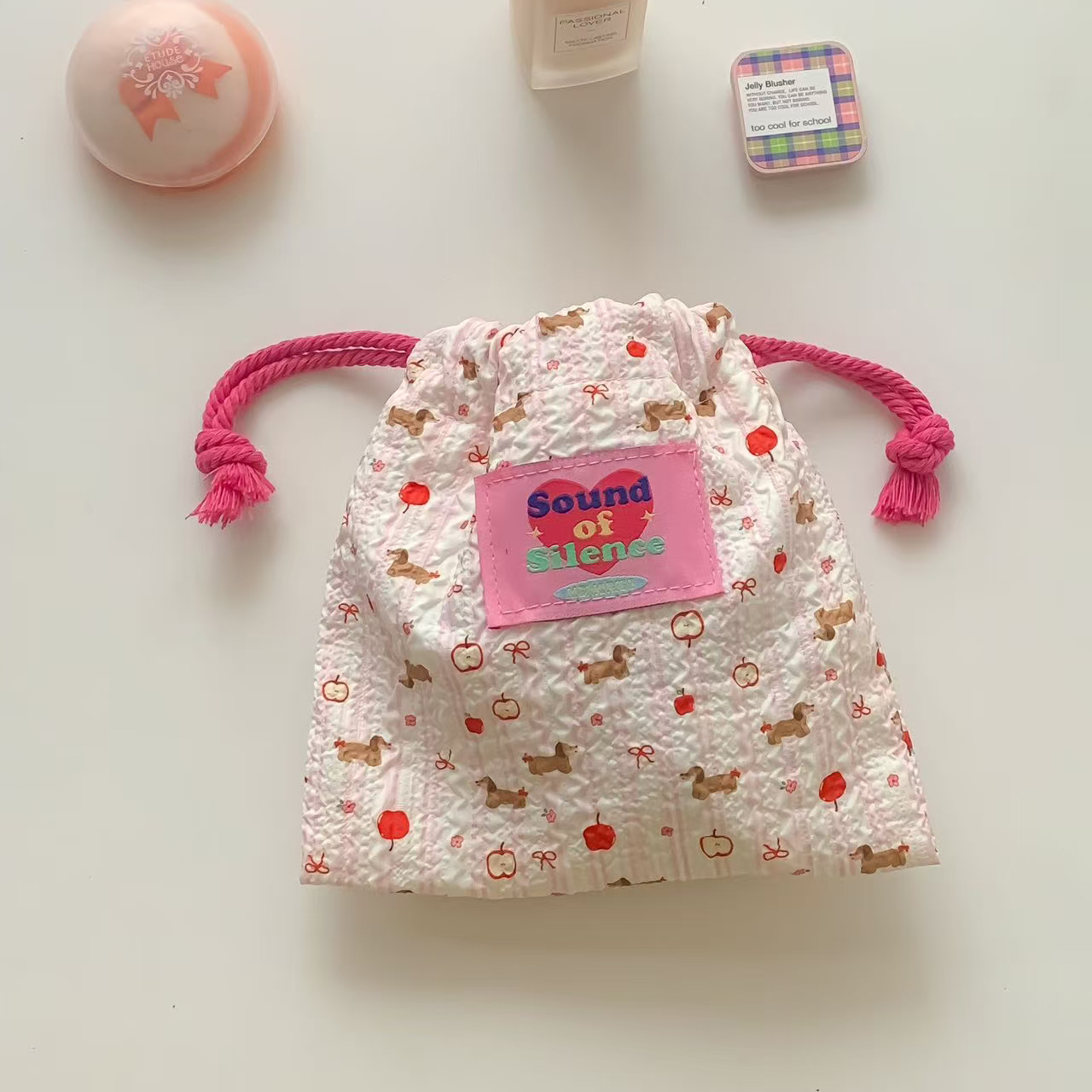 奶fufu可爱棉布抽绳束口袋ins风发泡收纳袋外出随身杂物收纳小包