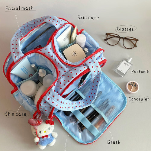 化妆包大容量双宽开口洗漱包旅行便携手提收纳袋化妆品分区收纳包