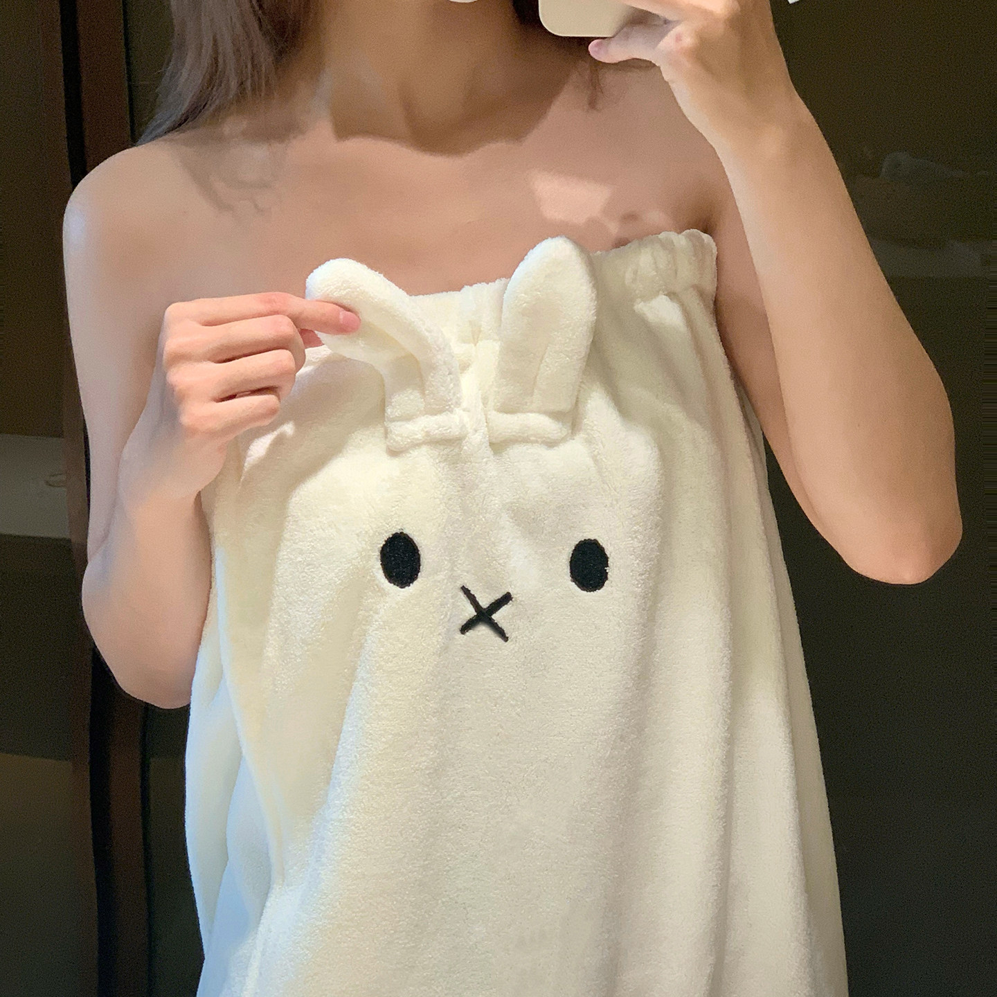 可爱小兔浴巾浴袍可穿式速干女士全身裹巾新款吸水珊瑚绒毛巾浴裙