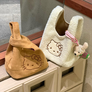 可爱猫咪毛绒手提包秋冬包包外出上班杂物手拎包通勤百搭手提袋小