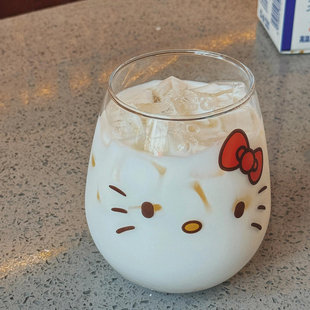 可爱kitty牛奶杯早餐专用果汁玻璃杯酸奶杯家用高颜值好看杯子女