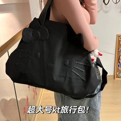 行李袋旅行包大容量女外出便携短途行李包黑色休闲包包斜跨手提包