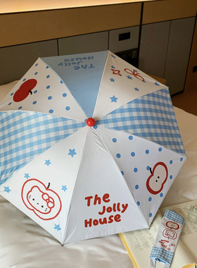 蓝色星星防紫外线遮阳伞便携折叠太阳伞可爱卡通雨伞女晴雨两用伞