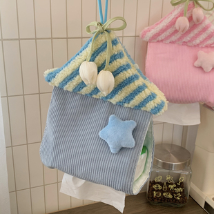 小房子纸巾盒悬挂式纸巾袋布艺客厅厨房抽纸挂袋家用厕所抽纸盒