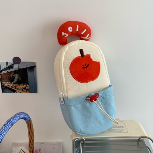 原创撞色苹果笔袋女生高颜值ins风刺绣文具袋大容量小学生铅笔盒