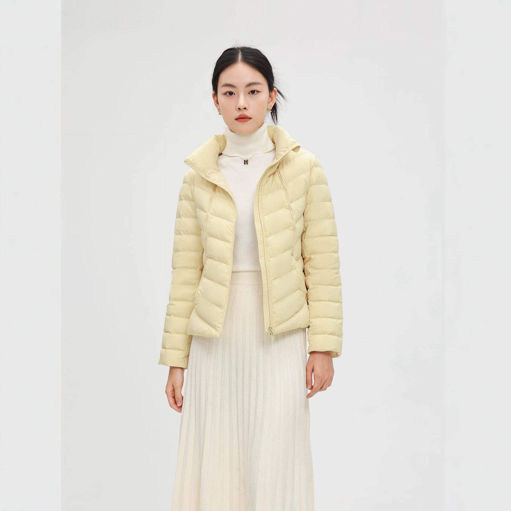 跨境秋冬欧货轻薄羽绒服女短款韩版时尚立领90白鸭绒小外套潮常规