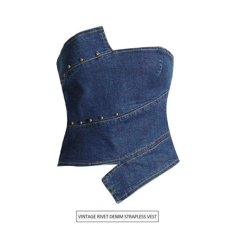 新款欧美性感辣妹风2025夏季个性设计感拼接修身显瘦抹胸上衣女潮