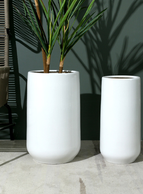 简约时尚特大号陶瓷花盆白色高深家用商场绿植盆栽落地摆件透气