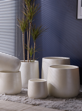 特大号镁泥花盆组合盆软装创意摆件家用酒店展厅大口径高款种树盆