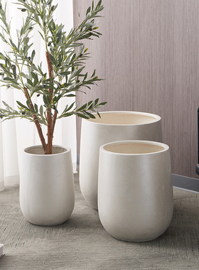 现代简约轻奢镁泥特大号大口径花盆高筒闪亮种树客厅摆件展厅设计